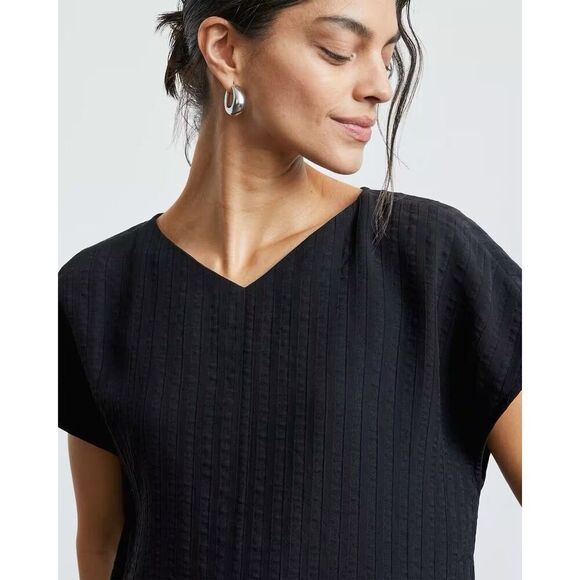Everlane City Stripe V Neck Top Short Sleeve Pullover Black Shirt oversized - Picture 11 of 16
